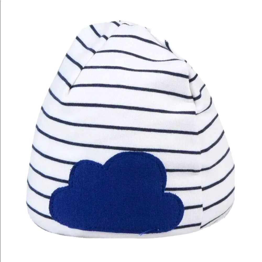 DUEPUNTISPAZIO Beanie Cap Size 44CM 6-12M Striped Cloud Patch HANDMADE in Italy